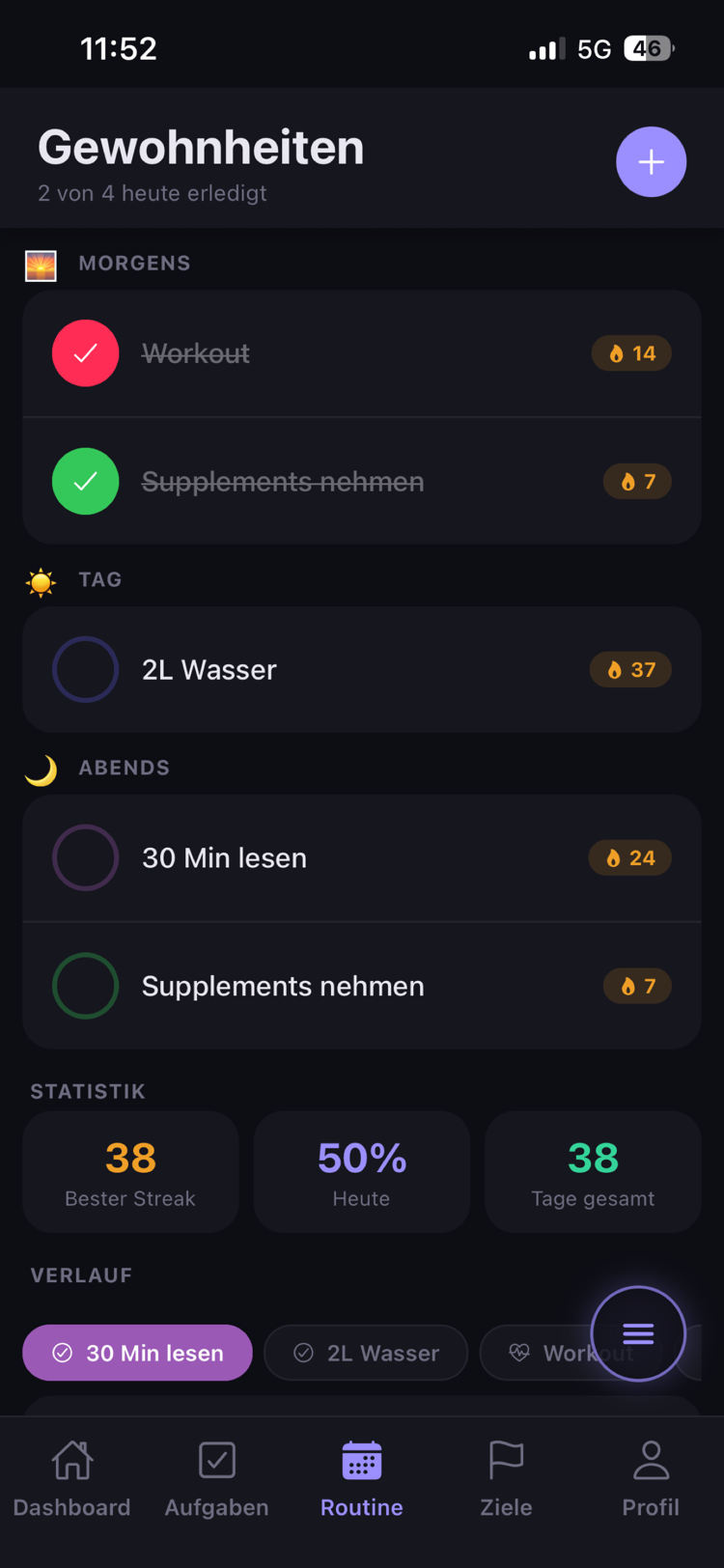 Level Up Routinen mit Streak-Heatmap