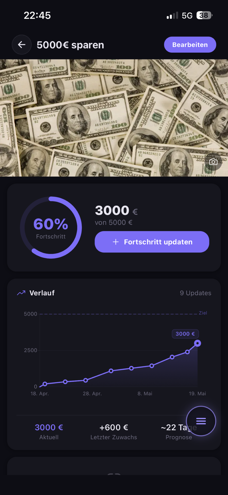 Level Up Ziel im Detail mit Foto-Vision und Fortschritt