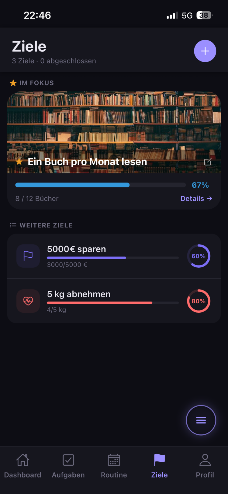 Level Up Ziele mit Fortschrittsbalken